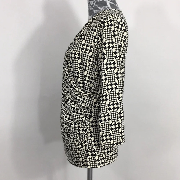 Talbots Black & White Printed Faux Wrap Blouse - Picture 4 of 9